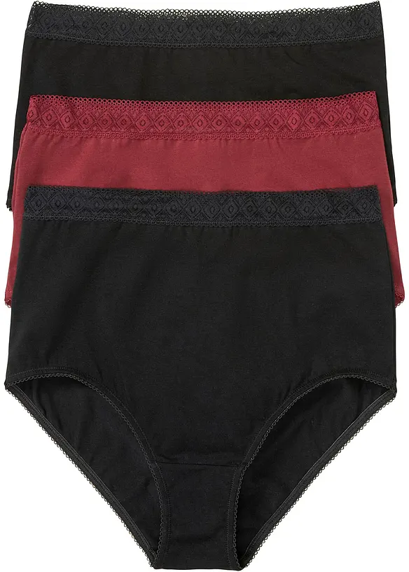 Highwaist Slip mit Baumwolle (3er Pack) in schwarz von vorne - bonprix