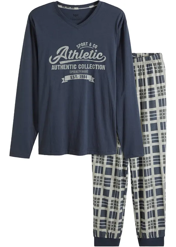 Pyjama aus reiner Bio-Baumwolle mit langen Ärmeln in grau von vorne - bonprix