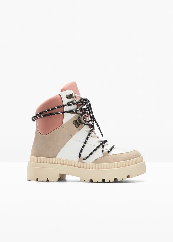 Gefütterte Schnürboots in beige von vorne - bonprix