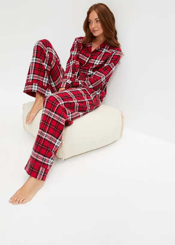 Gewebter Pyjama aus Flanell in rot von vorne (Totalaufnahme) - bonprix