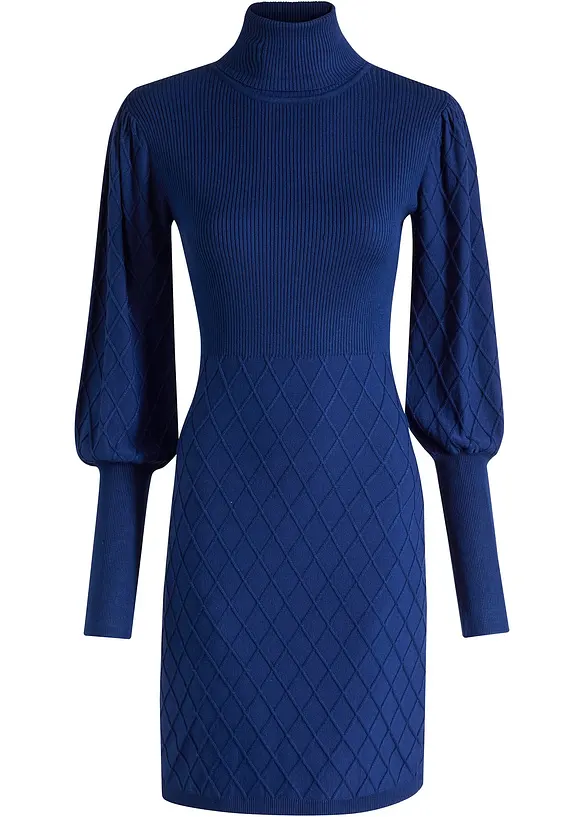 Strickkleid mit Rollkragen in blau von vorne - bonprix