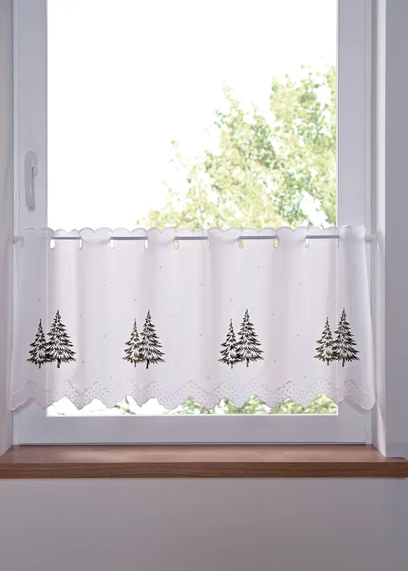 Scheibengardine mit Tannenbaum Stickerei in grün - bonprix