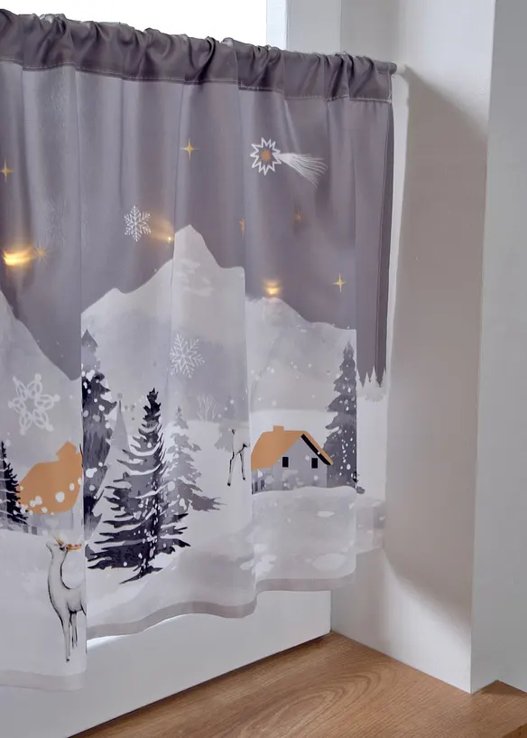 LED Scheibengardine mit Winterlandschaft in grau Detailaufnahme vom Material - bonprix