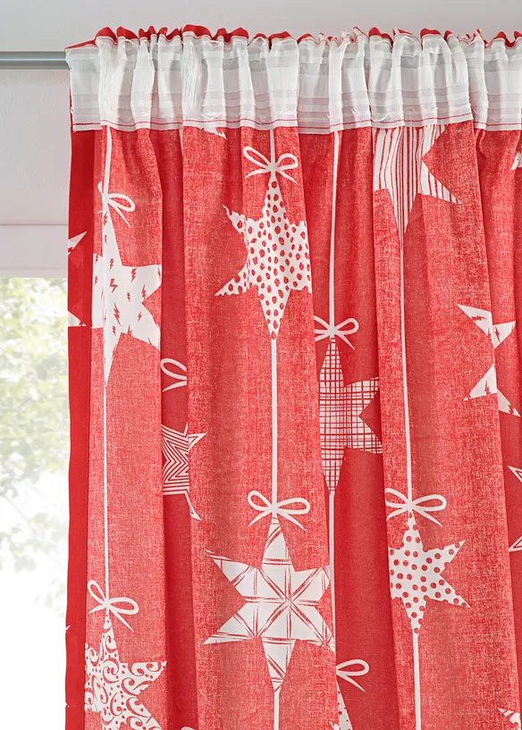 Halbtransparente Vorhang aus recyceltem Polyester mit Raffhalter (1er Pack) in rot - bonprix