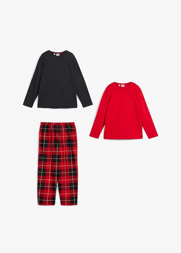 Pyjama aus reiner Baumwolle (3-tlg. Set) in rot - bonprix