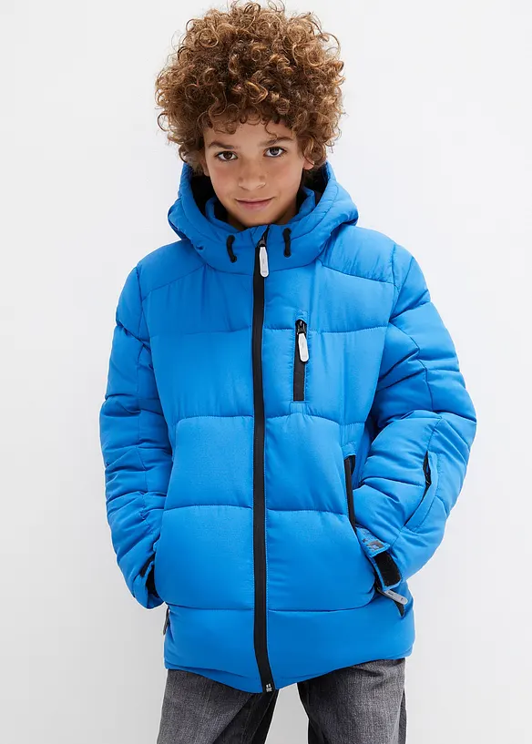 warm gefütterte Winter-Steppjacke mit Kapuze in blau von vorne (im Anschnitt) - bonprix