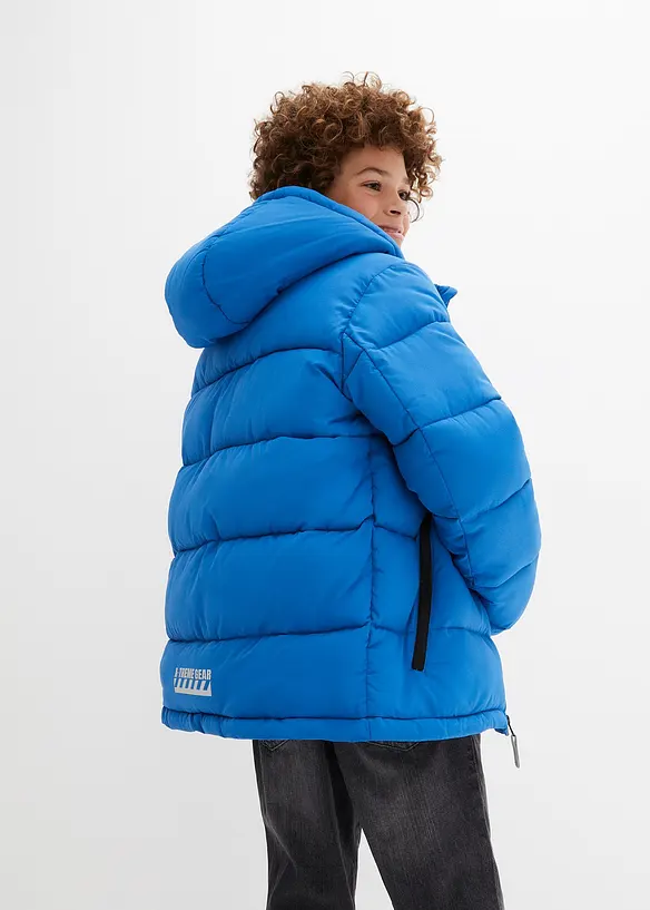 warm gefütterte Winter-Steppjacke mit Kapuze in blau von hinten (im Anschnitt) - bonprix