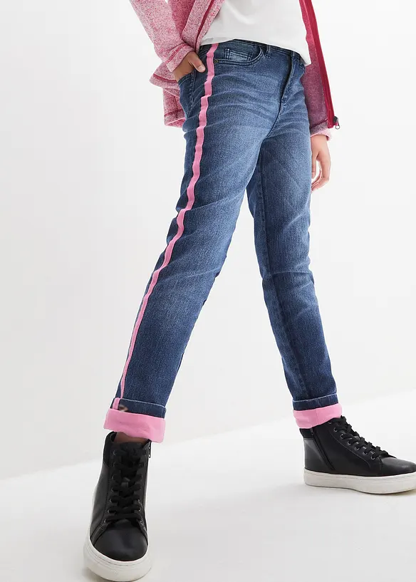 Thermojeans mit Jerseyfutter Mid Waist in blau von vorne - bonprix