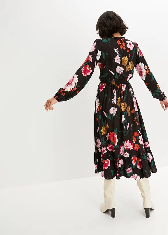Midikleid aus fließender Viskose in schwarz von hinten (Totalaufnahme) - bonprix