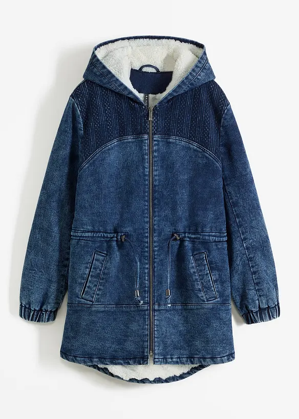 Jeans-Parka mit Teddyfell in blau von vorne - bonprix
