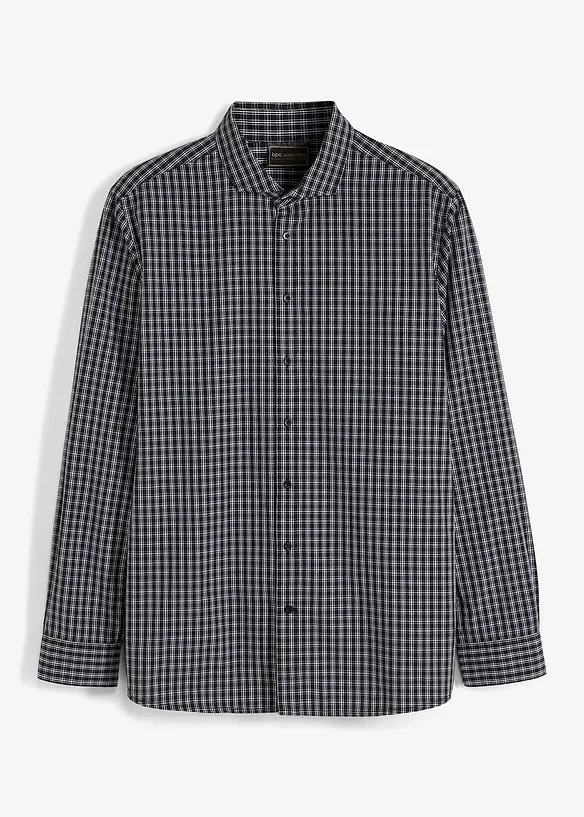 Business-Hemd aus Bio-Baumwoll-Popeline in Regular Fit in schwarz von vorne - bonprix