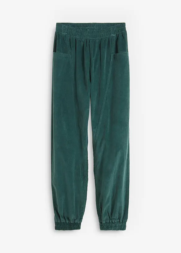 Bequeme Cord-Hose mit großen Taschen und Komfortbund in grün von vorne - bpc bonprix collection