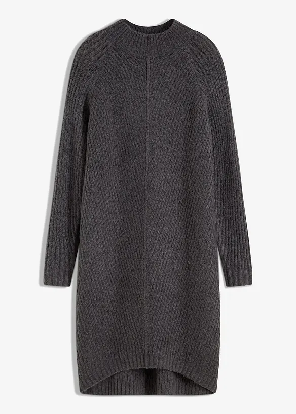 Strickkleid mit Vokuhila-Saum in grau von vorne - bonprix