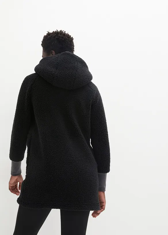 Teddy-Fleece Jacke in schwarz von hinten (im Anschnitt) - bonprix