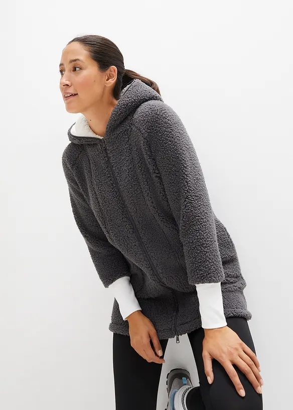 Teddy-Fleece Jacke in grau von vorne (im Anschnitt) - bonprix