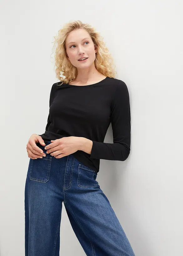 Langarmshirt (2er Pack) in schwarz von vorne (im Anschnitt) - bonprix Langarmshirt (2er Pack) in schwarz von vorne (im Anschnitt) - bonprix