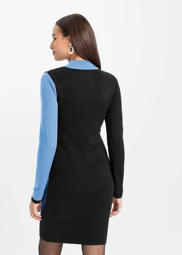 Jacquard-Strickkleid mit modernen Streifen in blau von hinten (Totalaufnahme) - bonprix