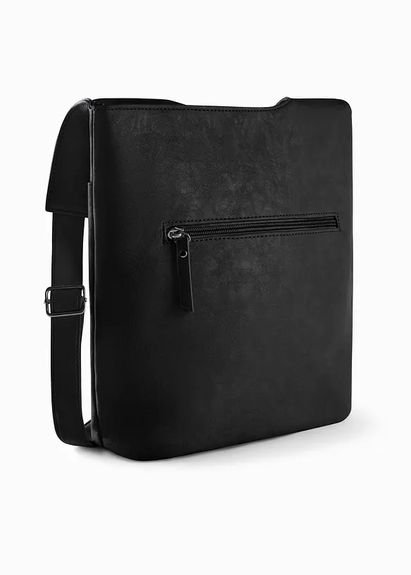 Umhängetasche mit asymmetrischem Fächern in schwarz von hinten - bonprix