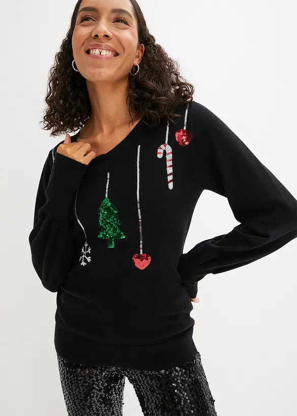 Feinstrickpullover in schwarz von vorne (im Anschnitt) - bonprix