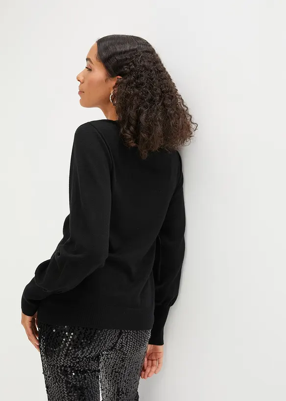 Feinstrickpullover in schwarz von hinten (im Anschnitt) - bonprix