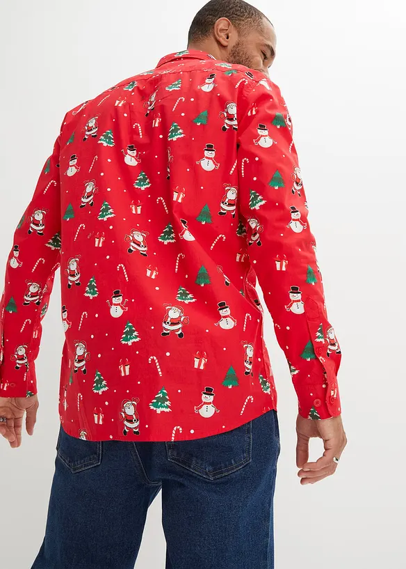 Langarmhemd mit Weihnachtsmotiv aus reiner Baumwolle in rot von hinten (im Anschnitt) - bonprix