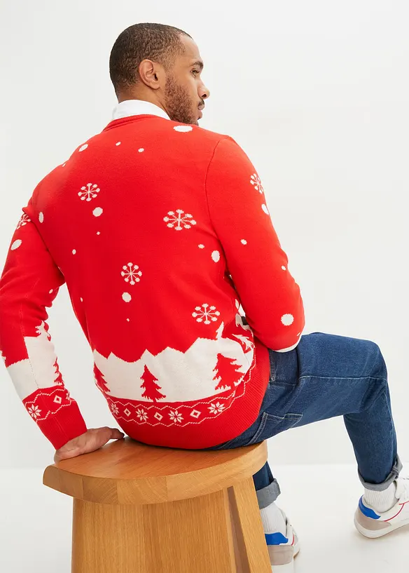 Feinstrickpullover mit Weihnachtsmotiv in rot von hinten (im Anschnitt) - bonprix