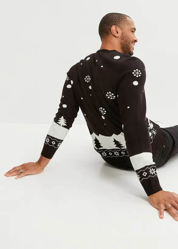 Feinstrickpullover mit Weihnachtsmotiv in schwarz von hinten (im Anschnitt) - bonprix