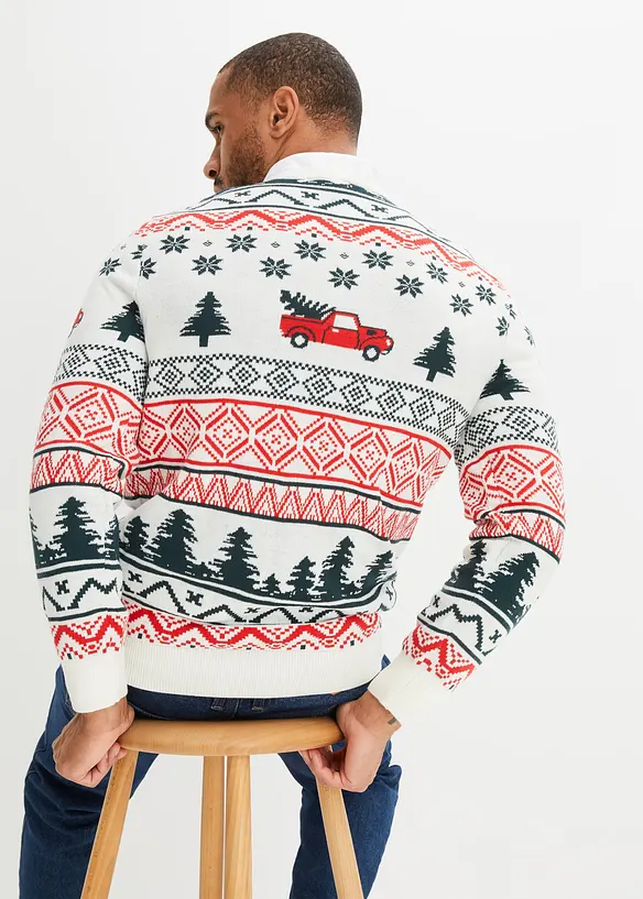 Feinstrickpullover mit Weihnachtsmotiv in weiß von hinten (im Anschnitt) - bonprix