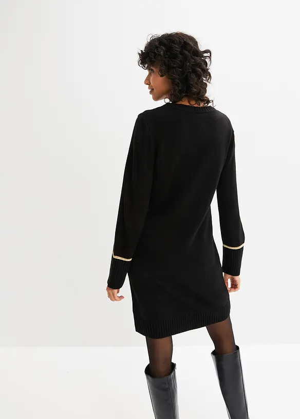 Strickkleid mit Weihnachtsmotiv in schwarz von hinten (Totalaufnahme) - bonprix