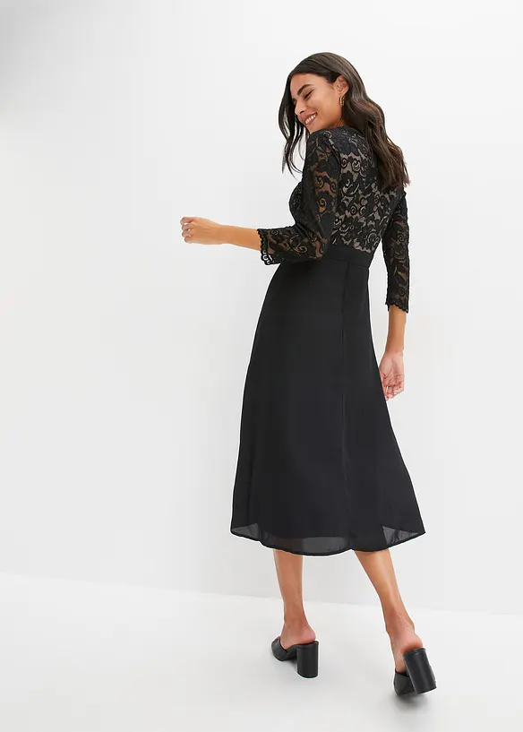 Chiffonkleid mit Spitze in schwarz von hinten (Totalaufnahme) - bonprix Chiffonkleid mit Spitze in schwarz von hinten (Totalaufnahme) - bonprix