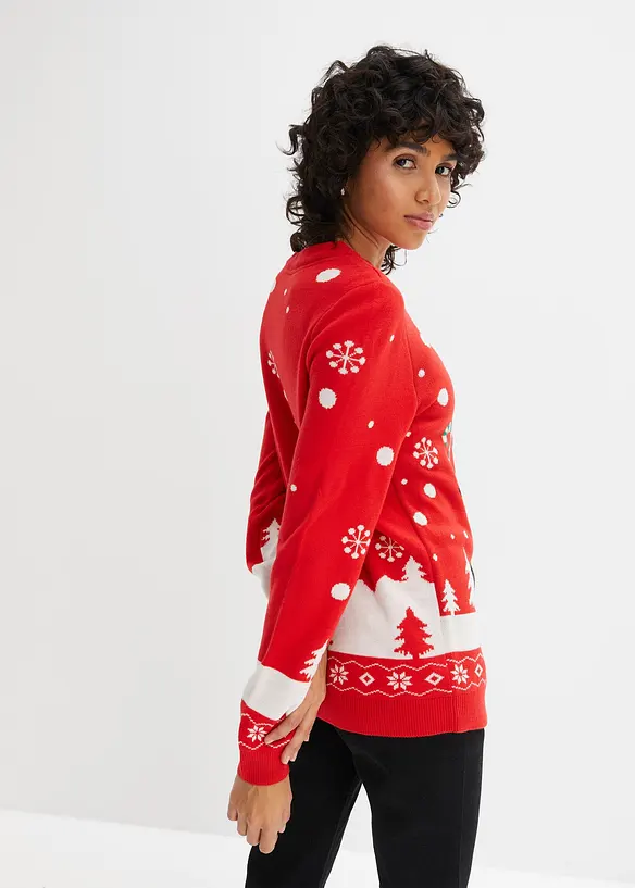Feinstrickpullover mit Rundhalsausschnitt in rot von hinten (im Anschnitt) - bonprix