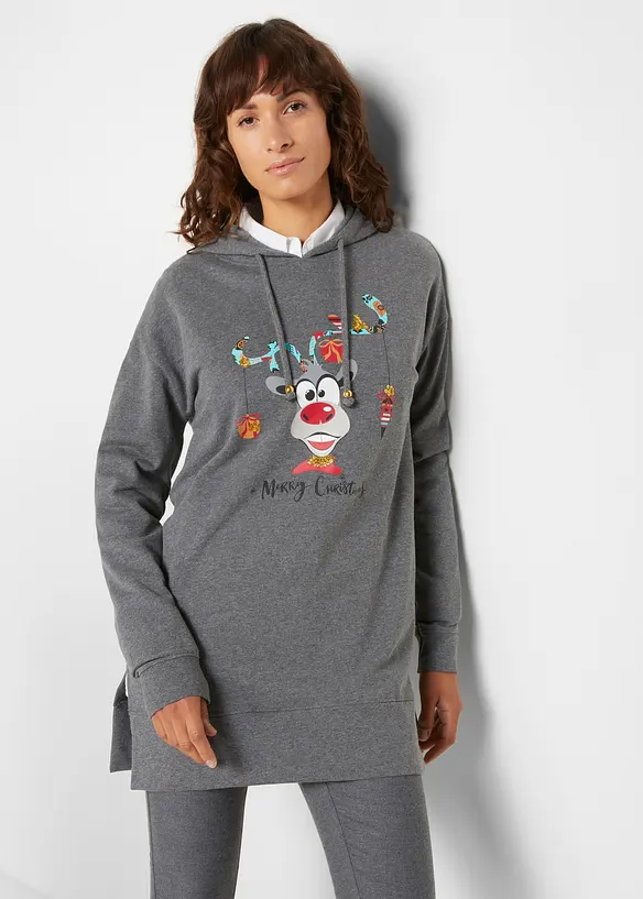 Long-Sweatshirt mit Baumwolle in grau von vorne (im Anschnitt) - bonprix Long-Sweatshirt mit Baumwolle in grau von vorne (im Anschnitt) - bonprix