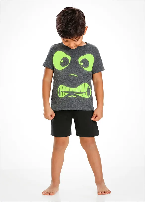 Shorty mit nachtleuchtendem Druck (2-tlg. Set) in grau von vorne (Totalaufnahme) - bonprix