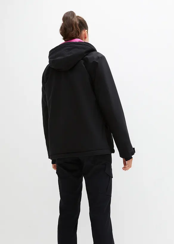 wasserdichte Ski Funktions-Schlupfjacke mit Fleece-Futter in schwarz von hinten (im Anschnitt) - bonprix