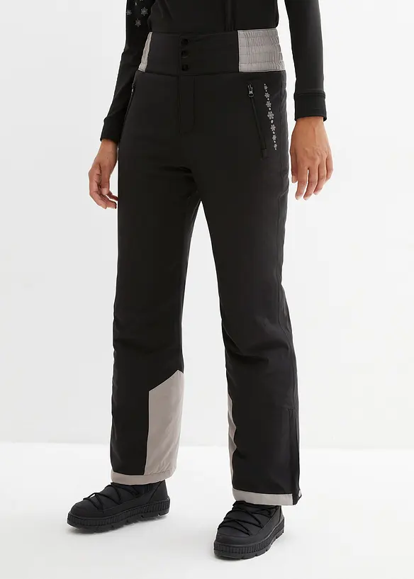 Ski Thermo-Funktionshose mit High Waist Bequembund, wasserdicht in schwarz von vorne - bonprix