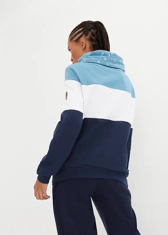 Sweatshirt mit bedrucktem Kragen aus reiner Baumwolle in blau von hinten (im Anschnitt) - bonprix