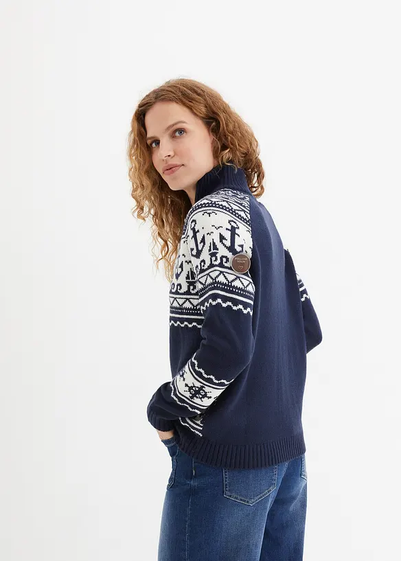 Maritimer Norweger-Pullover in blau von hinten (im Anschnitt) - bonprix