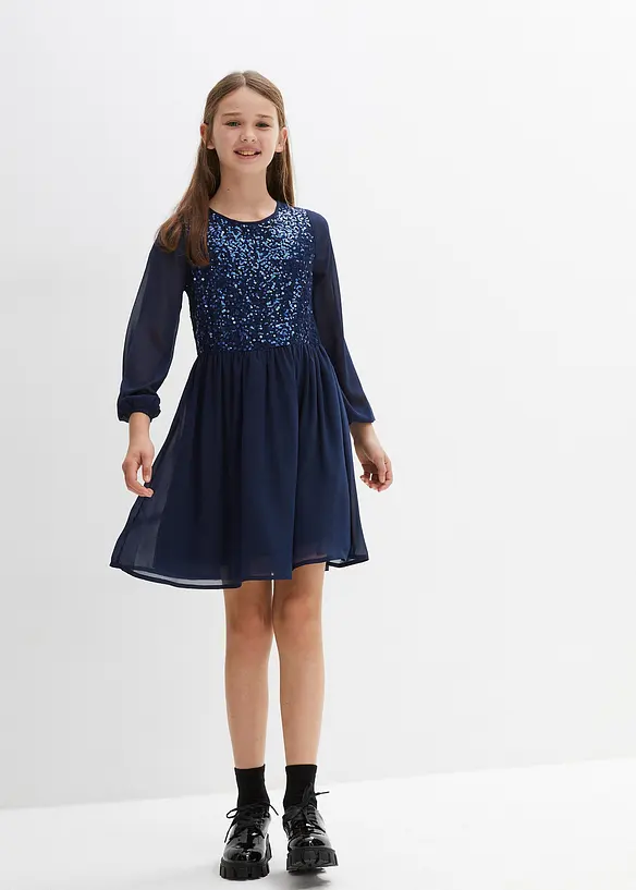 Chiffonkleid in blau von vorne (Totalaufnahme) - bonprix