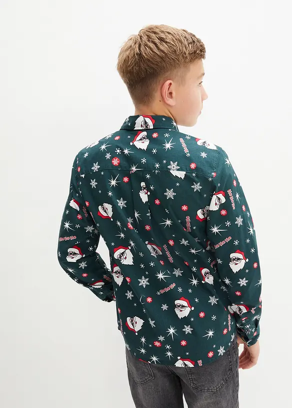 Langarmhemd mit Weihnachtsmotiv, Slim Fit in grün von hinten (im Anschnitt) - bonprix