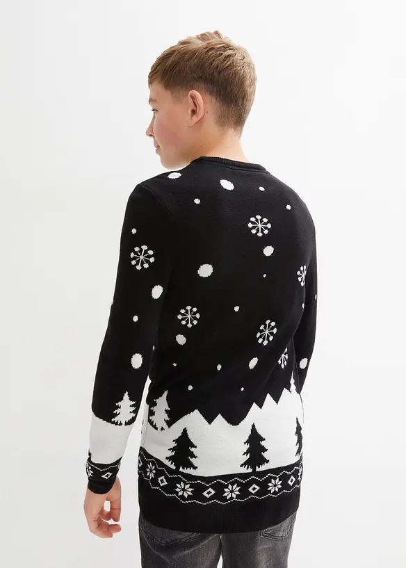 Feinstrickpullover mit Weihnachtsmotiv in schwarz von hinten (im Anschnitt) - bonprix