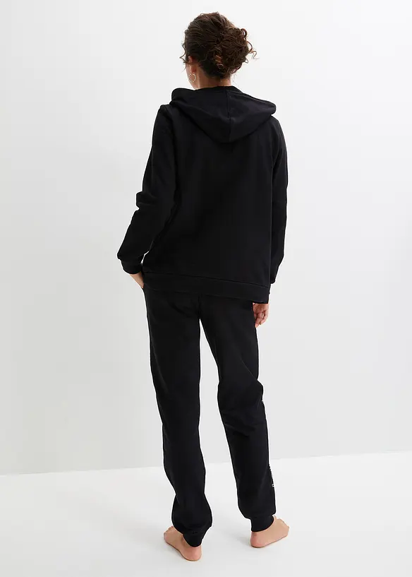 Loungewear Hausanzug aus Sweatware in schwarz von hinten (Totalaufnahme) - bonprix