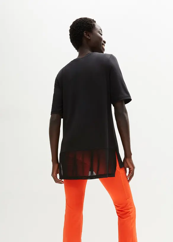Langes Sport-Shirt mit Mesh, schnelltrocknend in schwarz von hinten (im Anschnitt) - bonprix