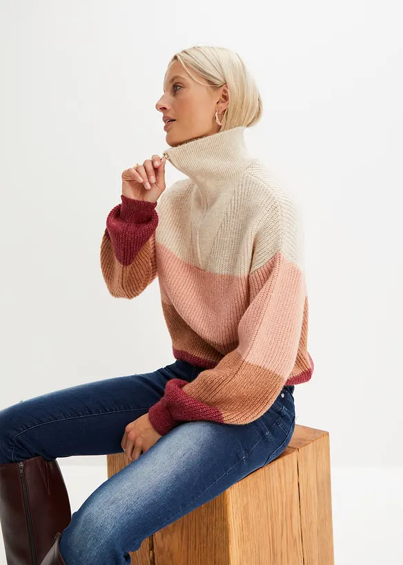 Troyer Pullover in beige von vorne (im Anschnitt) - bonprix