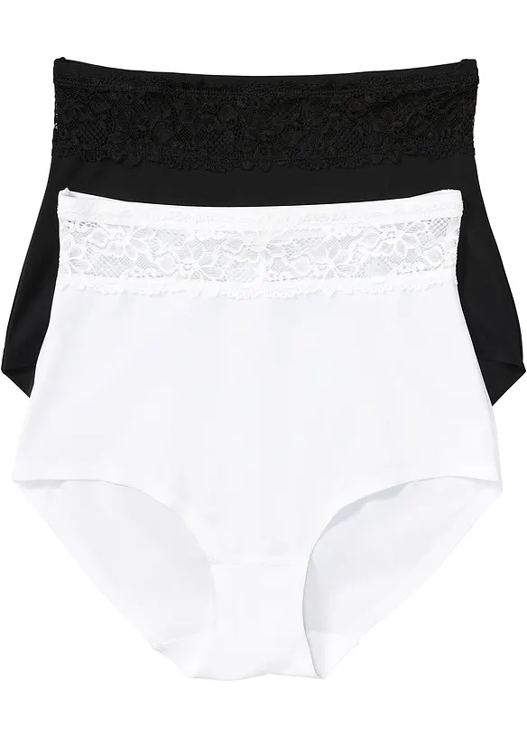 Light Shape Panty mit Spitze (2er Pack) in schwarz von vorne - bonprix