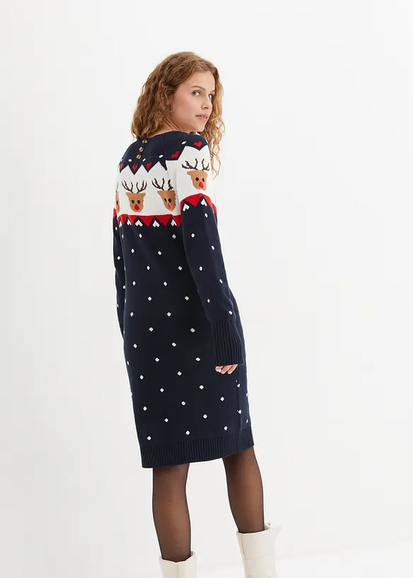 Strickkleid mit Weihnachtsmotiv in blau von hinten (Totalaufnahme) - bonprix Strickkleid mit Weihnachtsmotiv in blau von hinten (Totalaufnahme) - bonprix