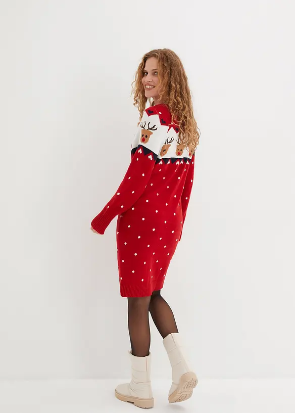Strickkleid mit Weihnachtsmotiv in rot von hinten (Totalaufnahme) - bonprix Strickkleid mit Weihnachtsmotiv in rot von hinten (Totalaufnahme) - bonprix