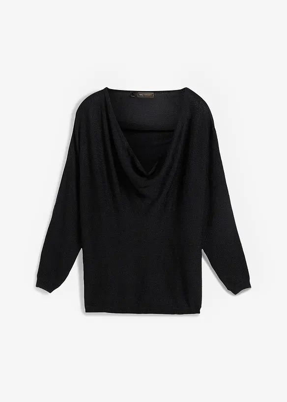 Pullover mit Wasserfallausschnitt in schwarz von vorne - bpc selection