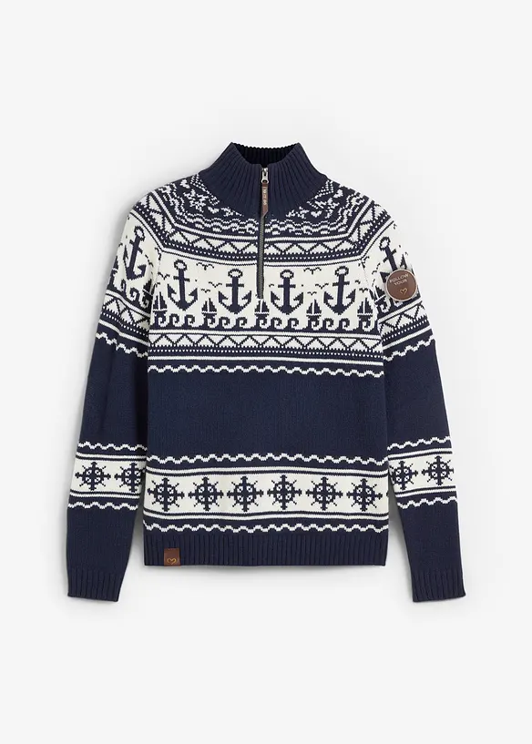 Maritimer Norweger-Pullover in blau von vorne - bonprix