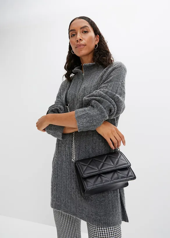 Longpullover mit Zopfmuster in grau von vorne (im Anschnitt) - bonprix