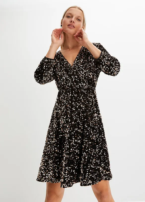 Paillettenkleid in schwarz von vorne (Totalaufnahme) - bonprix